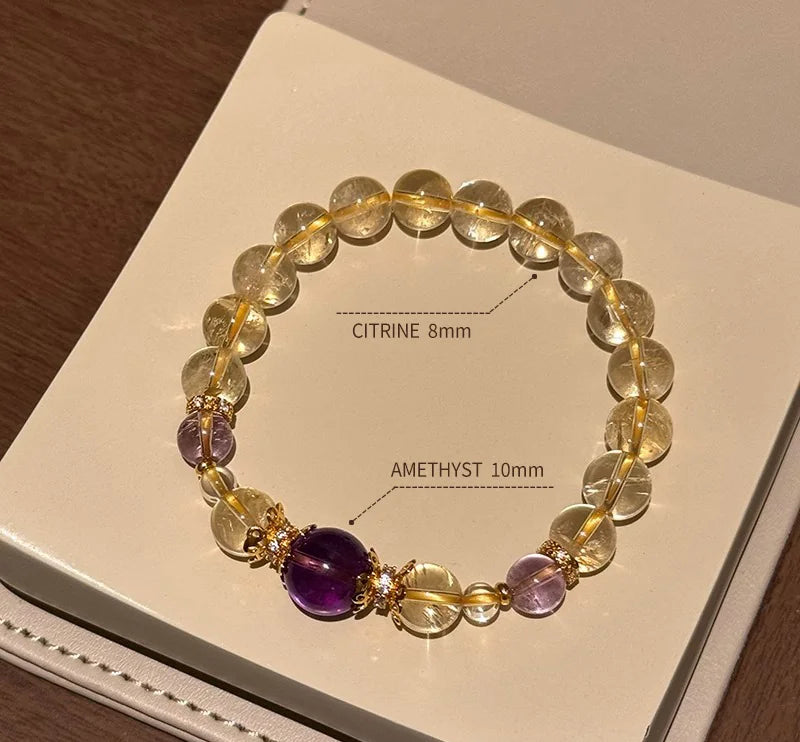 Citrine Single-Layer Bracelet｜Amber Glow with Amethyst Core·Himalayan Light——Your Wristbound Energy Treasure
