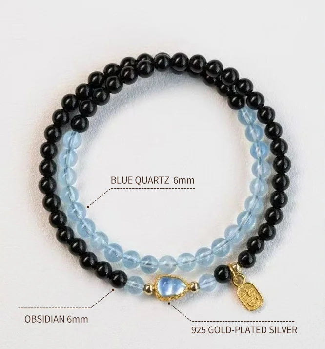 Sacred Duo｜Tibetan Aqua-Obsidian Mala
