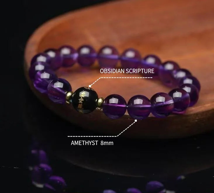 Amethyst &amp; Obsidian Guardian Bracelet｜Tibetan Night Sky · Dual Energy Harmony