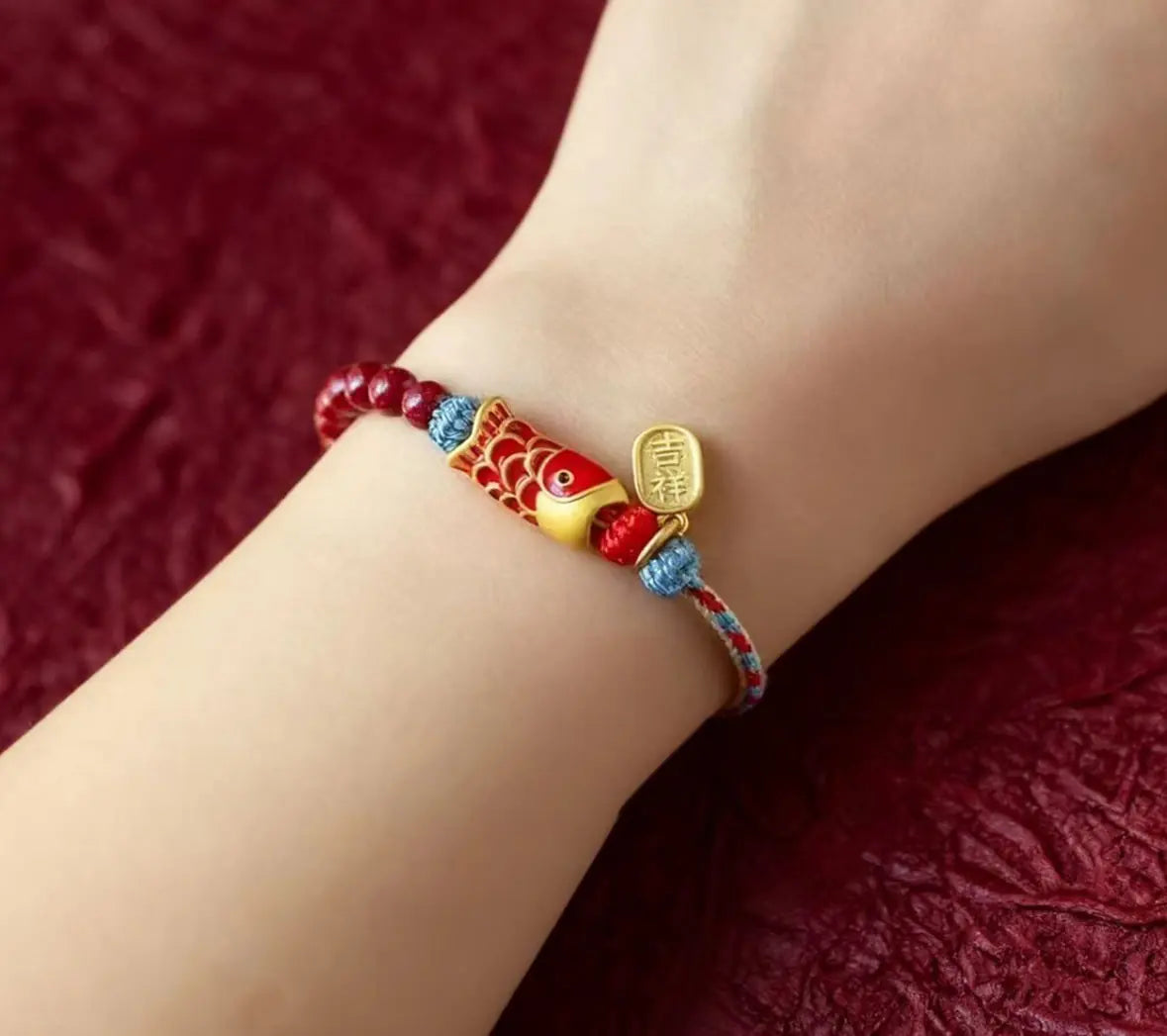 Red Brocade Braided Carp Bracelet